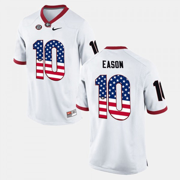 Men's #10 Jacob Eason Georgia Bulldogs US Flag Fashion Jersey - White